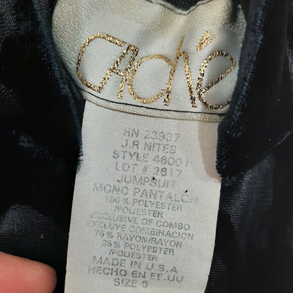 Vintage 80s Cache Jumpsuit Size S Black Velvet Mock Neck Short Sleeve Size S - Picture 5 of 11